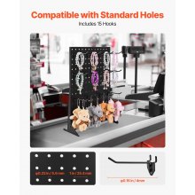 Pegboard Display Stand with 15 Hooks Pegboard Panels Display Black (1 PCS)