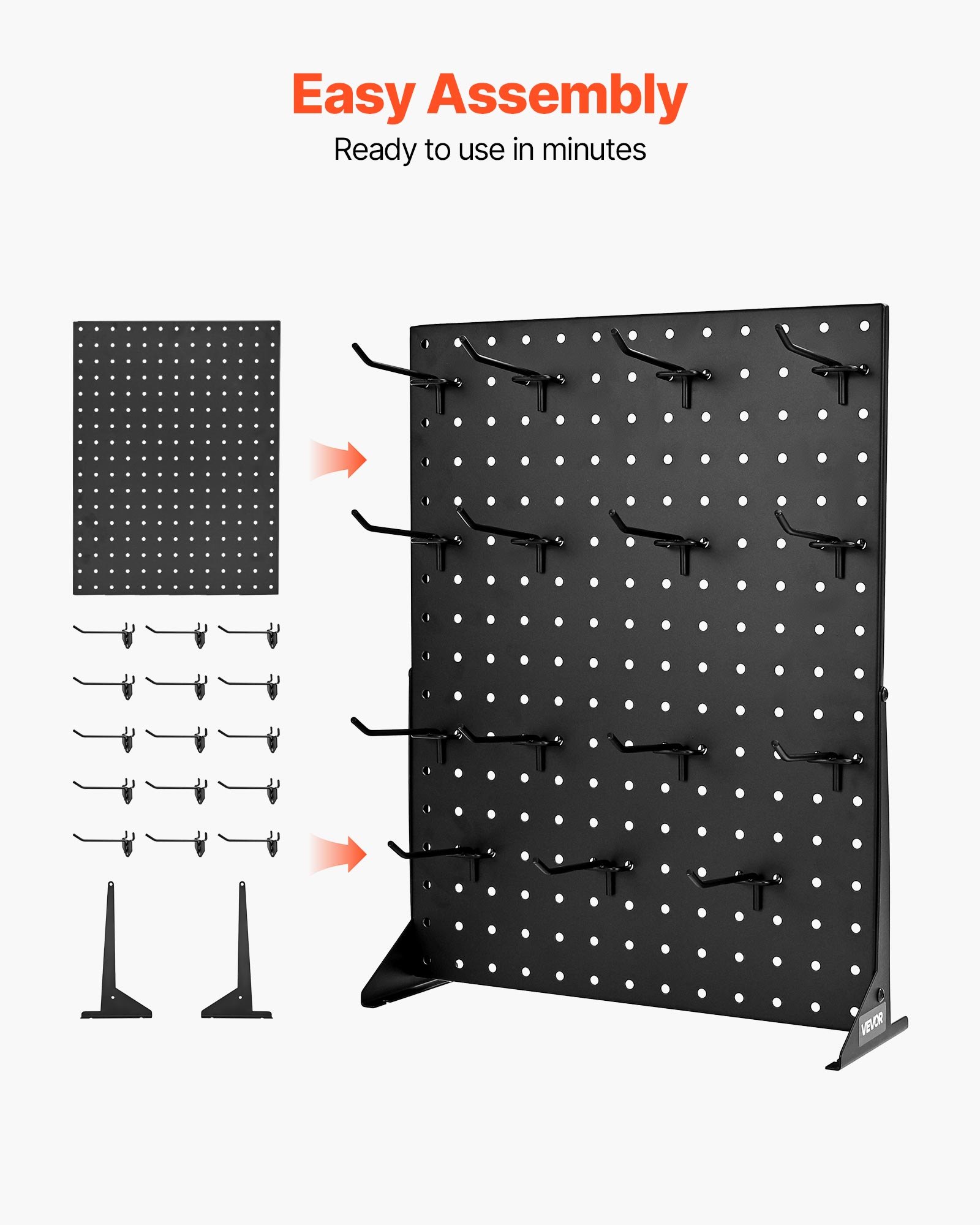 VEVOR Pegboard Display Stand with 15 Hooks Pegboard Panels Display Black (1 PCS)