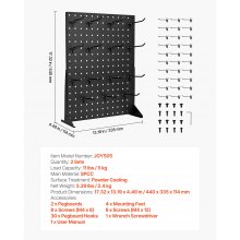 Pegboard Display Stand with 30 Hooks Pegboard Panels Display Black (2 PCS)