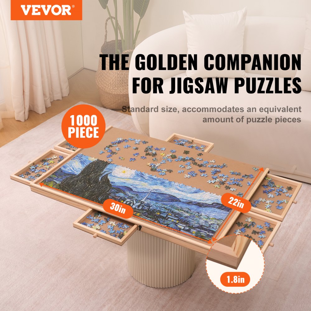 VEVOR 2000 Piece Puzzle Board with 6 Drawers and Cover 40.2x29.4 Rotating Wooden Jigsaw Puzzle Plateau Portable Puzzle Accessories for Adult