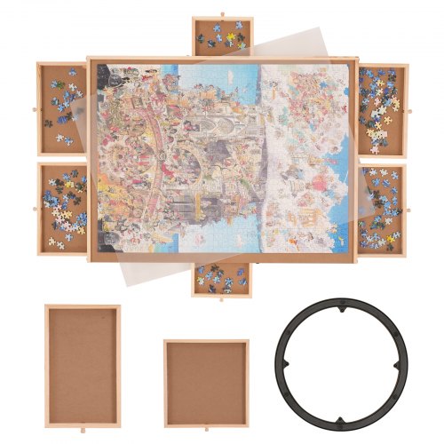 VEVOR 1500 Piece Puzzle Board with 6 Drawers and Cover, 32.7"x24.6" Rotating Wooden Jigsaw Puzzle Plateau, Portable Puzzle Accessories for Adult, Puzzle Organizer & Puzzle Storage System, Gift for Mom