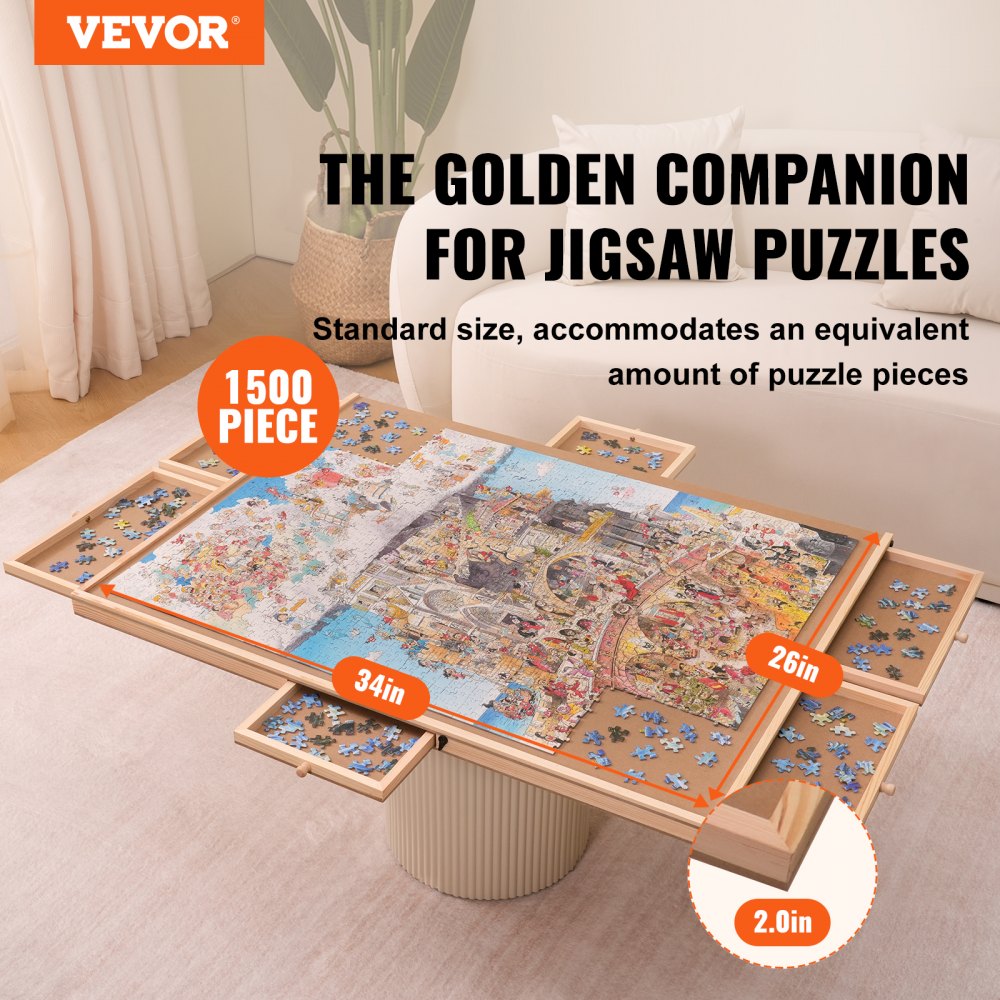 VEVOR Tableau de puzzle de 1500 pièces avec 6 tiroirs et couvercle, plateau  de puzzle rotatif