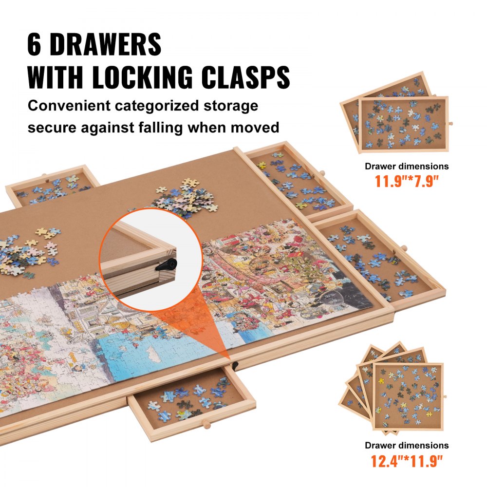 VEVOR puzzle board with 6 locking claps drawers for organized and secure puzzle piece storage.