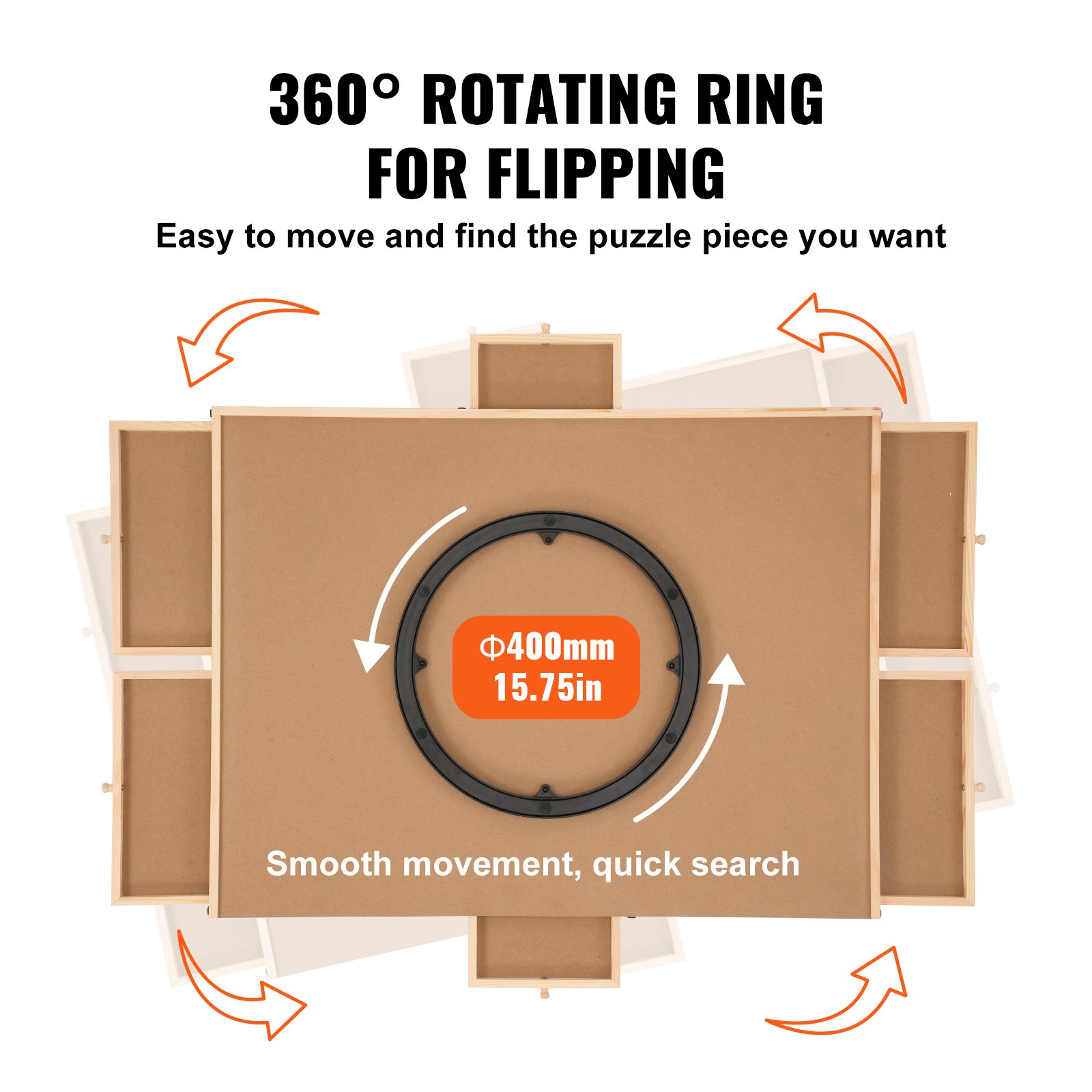 VEVOR puzzle board with a 360° rotating ring, smooth movement, and a quick search feature.