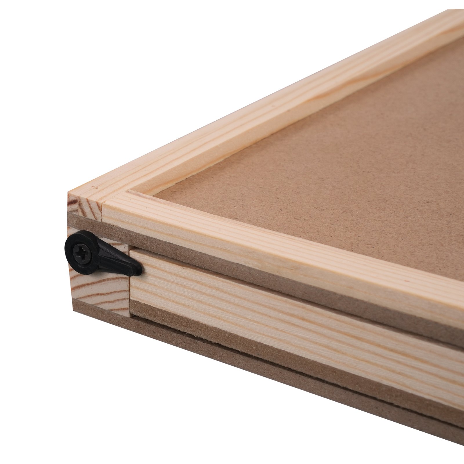 corner view of the VEVOR puzzle board made of wood and mdf with a black screw.
