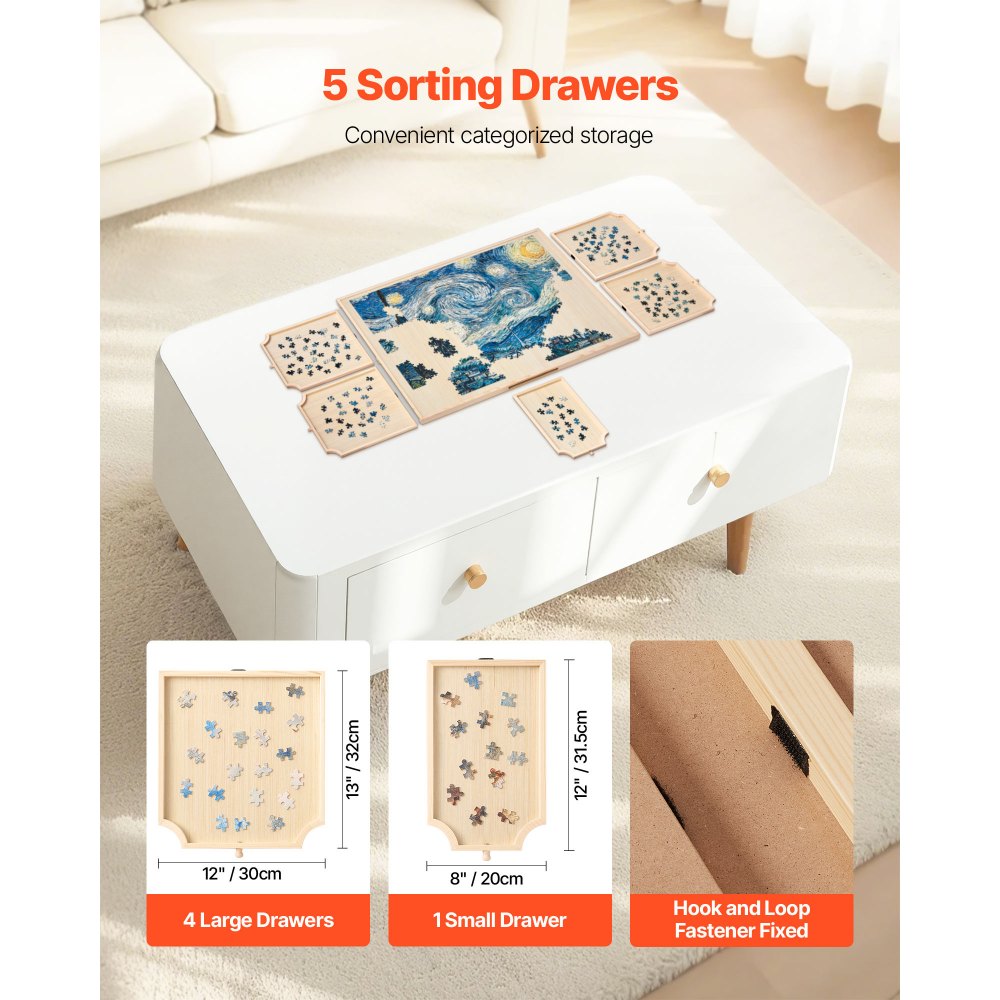 VEVOR 1500 Piece Rotating Puzzle Board with 5 Drawers and Cover, 86x63cm Portable Wooden Table, Jigsaw Puzzle Accessories for Adults, Puzzles Organizer Storage System, Birthday Gift for Mom
