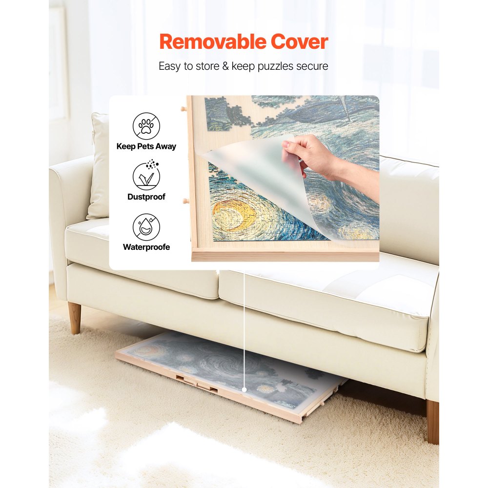 VEVOR 1500 Piece Rotating Puzzle Board with 5 Drawers and Cover, 86x63cm Portable Wooden Table, Jigsaw Puzzle Accessories for Adults, Puzzles Organizer Storage System, Birthday Gift for Mom