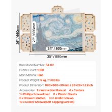 Tablero de rompecabezas de 1500 piezas con tapa de cajón, rompecabezas portátil de madera de 34 x 25 pulgadas