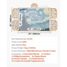 VEVOR 1500 Piece Puzzle Board with Drawer Cover Portable Wooden Jigsaw 86x63cm