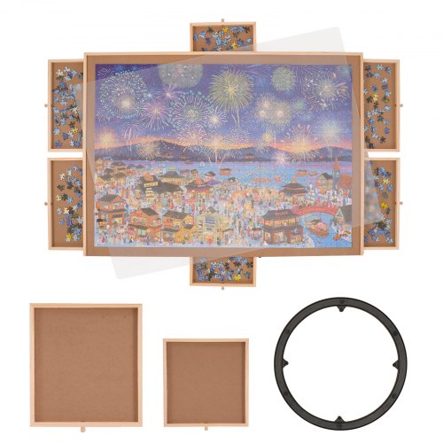 VEVOR 2000 Piece Puzzle Board with 6 Drawers and Cover, 40.2"x29.4" Rotating Wooden Jigsaw Puzzle Plateau, Portable Puzzle Accessories for Adult, Puzzle Organizer & Puzzle Storage System, Gift for Mom
