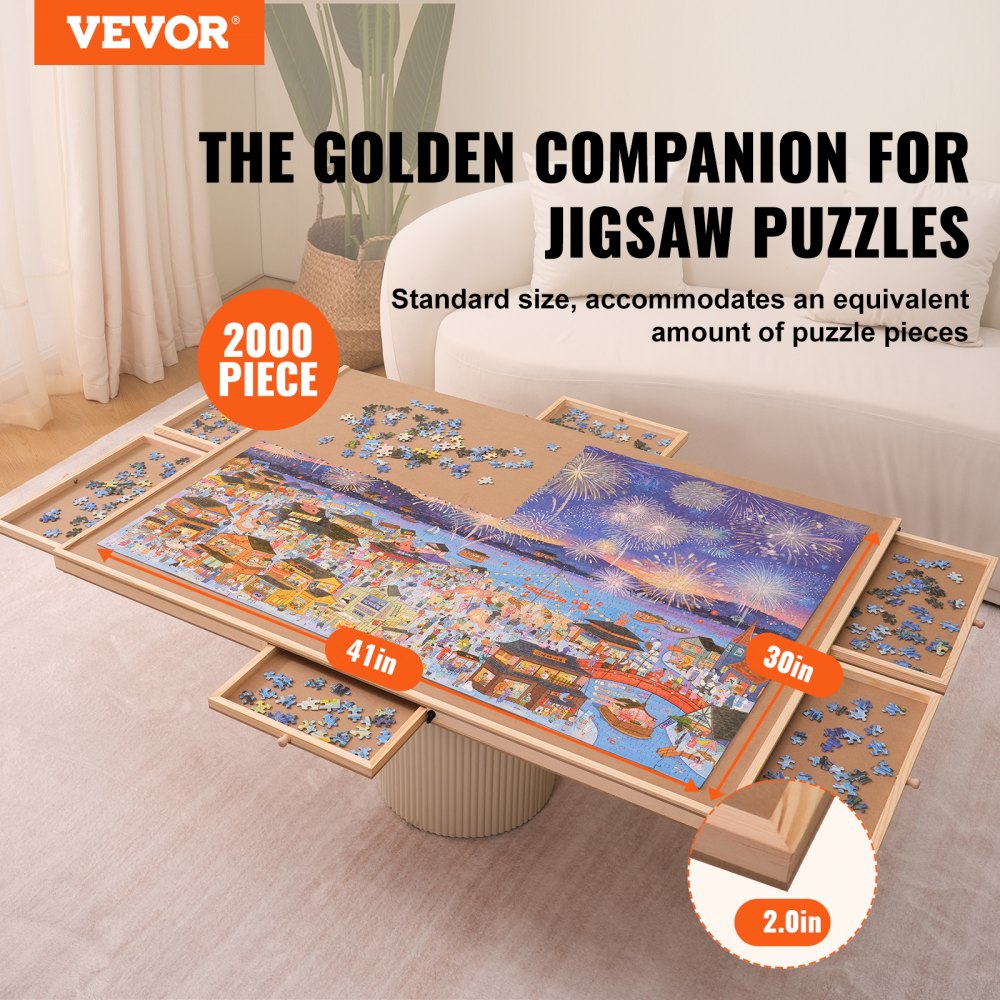 Wooden Jigsaw Puzzle Table with Dustproof Cover, Plateau Portable
