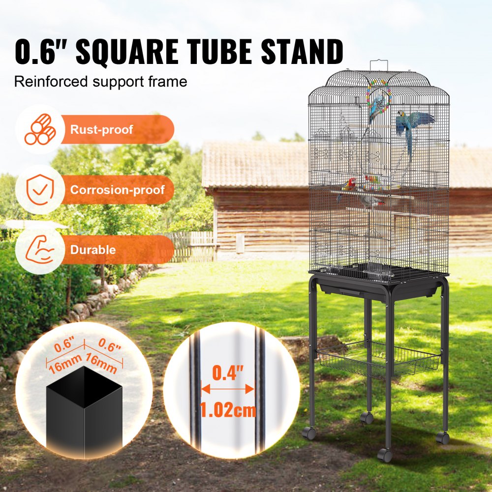 VEVOR 60 inch Flight Bird Cage, Metal Large Parakeet Cages for Cockatiels Parrot Budgies Lovebirds Canaries, Pet Big Bird Cage with Rolling Stand and Hanging Toys