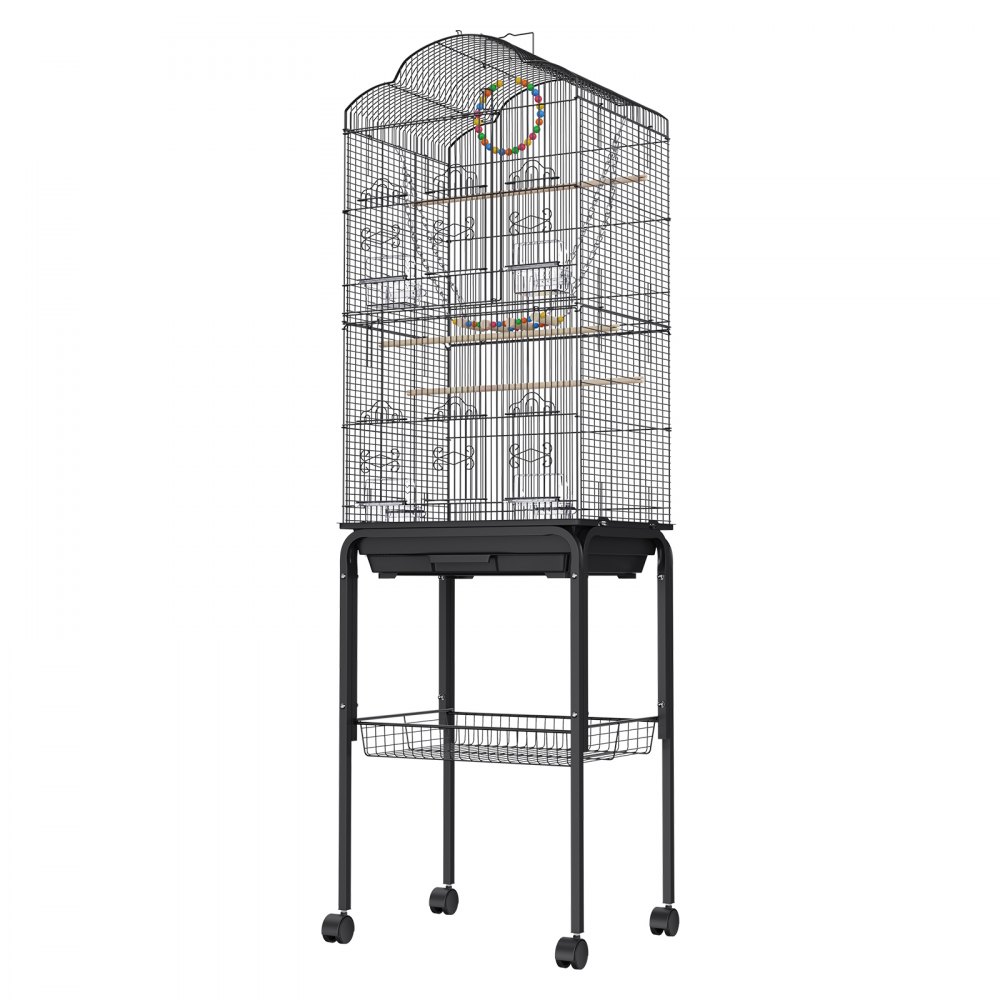 VEVOR 60 inch Flight Bird Cage, Metal Large Parakeet Cages for Cockatiels Parrot Budgies Lovebirds Canaries, Pet Big Bird Cage with Rolling Stand and Hanging Toys