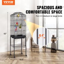 VEVOR 60 inch Flight Bird Cage, Metal Large Parakeet Cages for Cockatiels Parrot Budgies Lovebirds Canaries, Pet Big Bird Cage with Rolling Stand and Hanging Toys