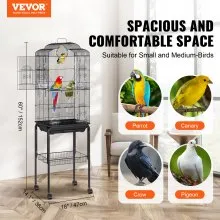 Jaula para pájaros de 60 pulgadas de VEVOR, jaulas grandes de metal para periquitos, cacatúas, loros, periquitos, agapornis y canarios, jaula grande para pájaros con soporte rodante y juguetes colgantes