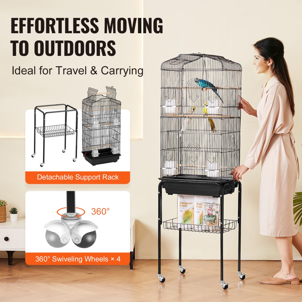 VEVOR Large Bird Cage, 163cm, Open Top Parakeet Cage with Rolling Stand,  Steel Bird Flight Cage with Removable Tray, Budgie Birdcage with 4 Perches, Parrot Cage for Lovebirds Cockatiels Pet Toy