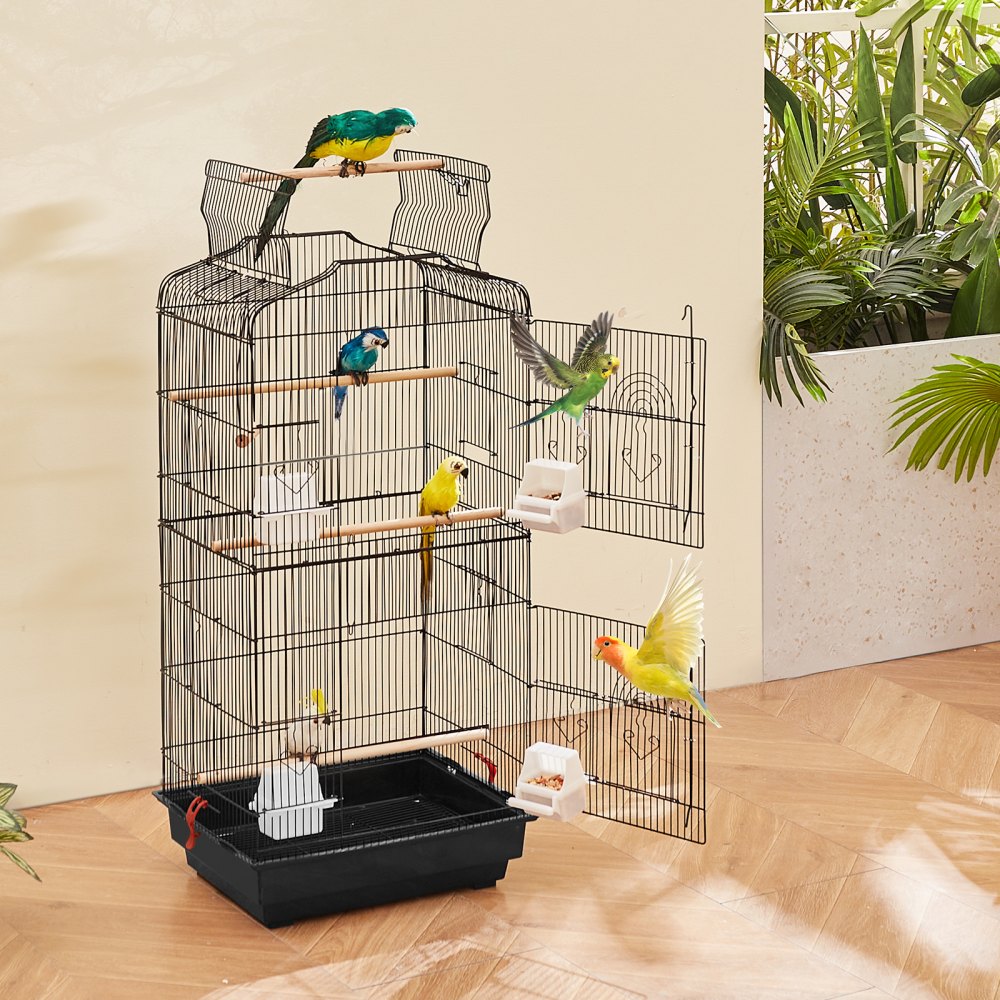 VEVOR 104cm Open Top Large Parrot Bird Cage, Hanging Bird Cage for Parakeets Finches Canaries Lovebirds Cockatiels Budgies Small Quaker Conures Travel Pet Flight Birdcage with Swing and Perch