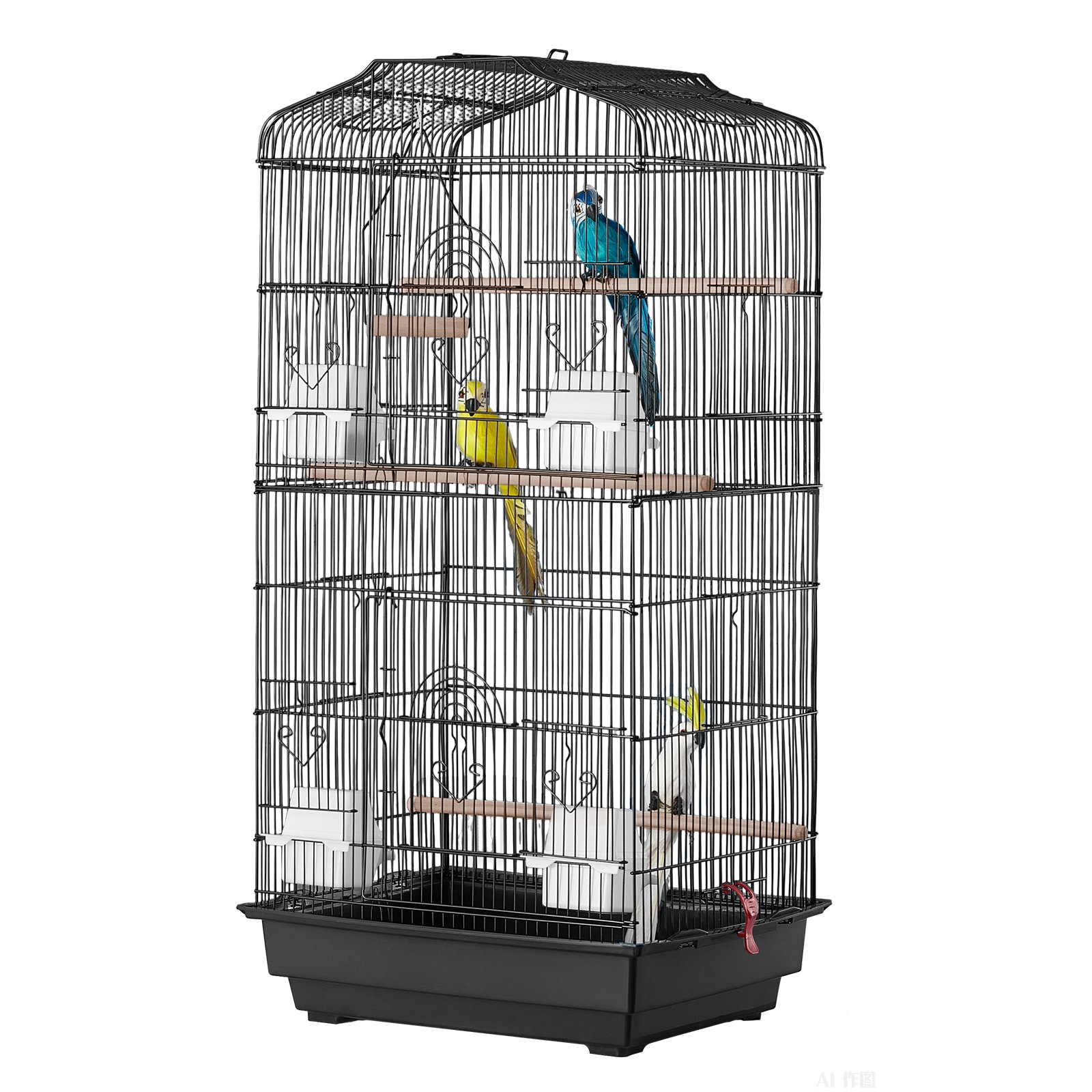 VEVOR 41-inch Open Top Large Parrot Bird Cage, Hanging Bird Cage for Parakeets Finches Canaries Lovebirds Cockatiels Budgies Small Quaker Conures Travel Pet Flight Birdcage with Swing and Perch