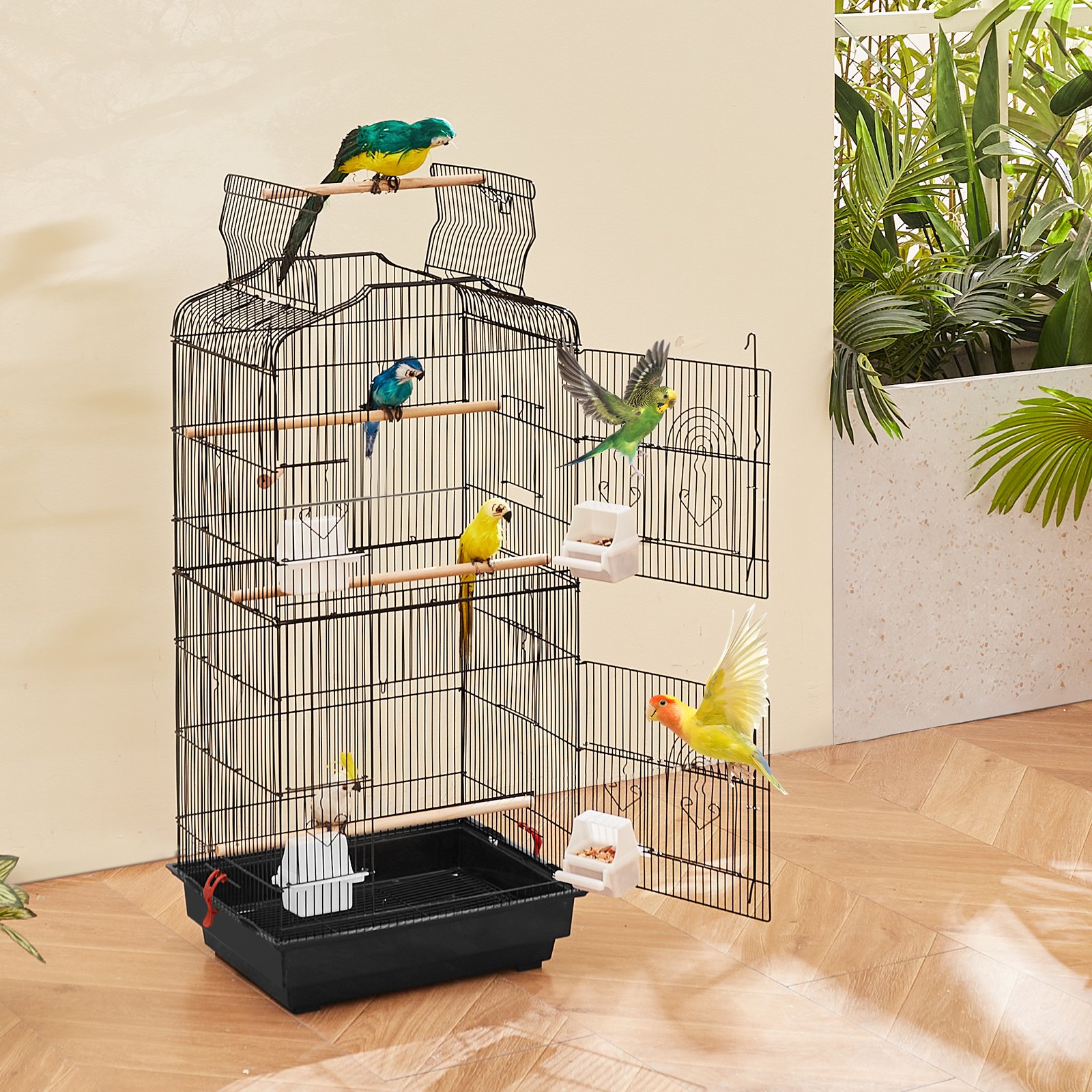 VEVOR 104cm Open Top Large Parrot Bird Cage, Hanging Bird Cage for Parakeets Finches Canaries Lovebirds Cockatiels Budgies Small Quaker Conures Travel Pet Flight Birdcage with Swing and Perch