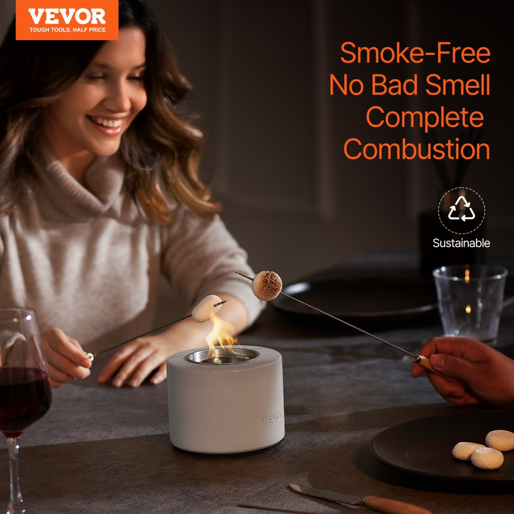VEVOR Tabletop Fire Pit Bowl, Concrete Tabletop Fireplace Indoor Outdoor Decor, Portable Rubbing Alcohol Burner Smores Maker, for Patio Balcony with Extinguisher Cover,Cylinder Light Gray