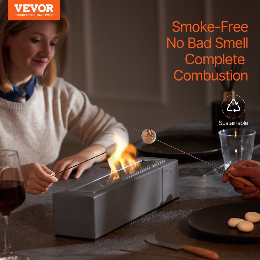 VEVOR Tabletop Fire Pit Bowl, 15 inch Concrete Tabletop Fireplace Indoor Outdoor Decor, Portable Rubbing Alcohol Burner Smores Maker, for Patio Balcony with Extinguisher Cover,Square Light Gray