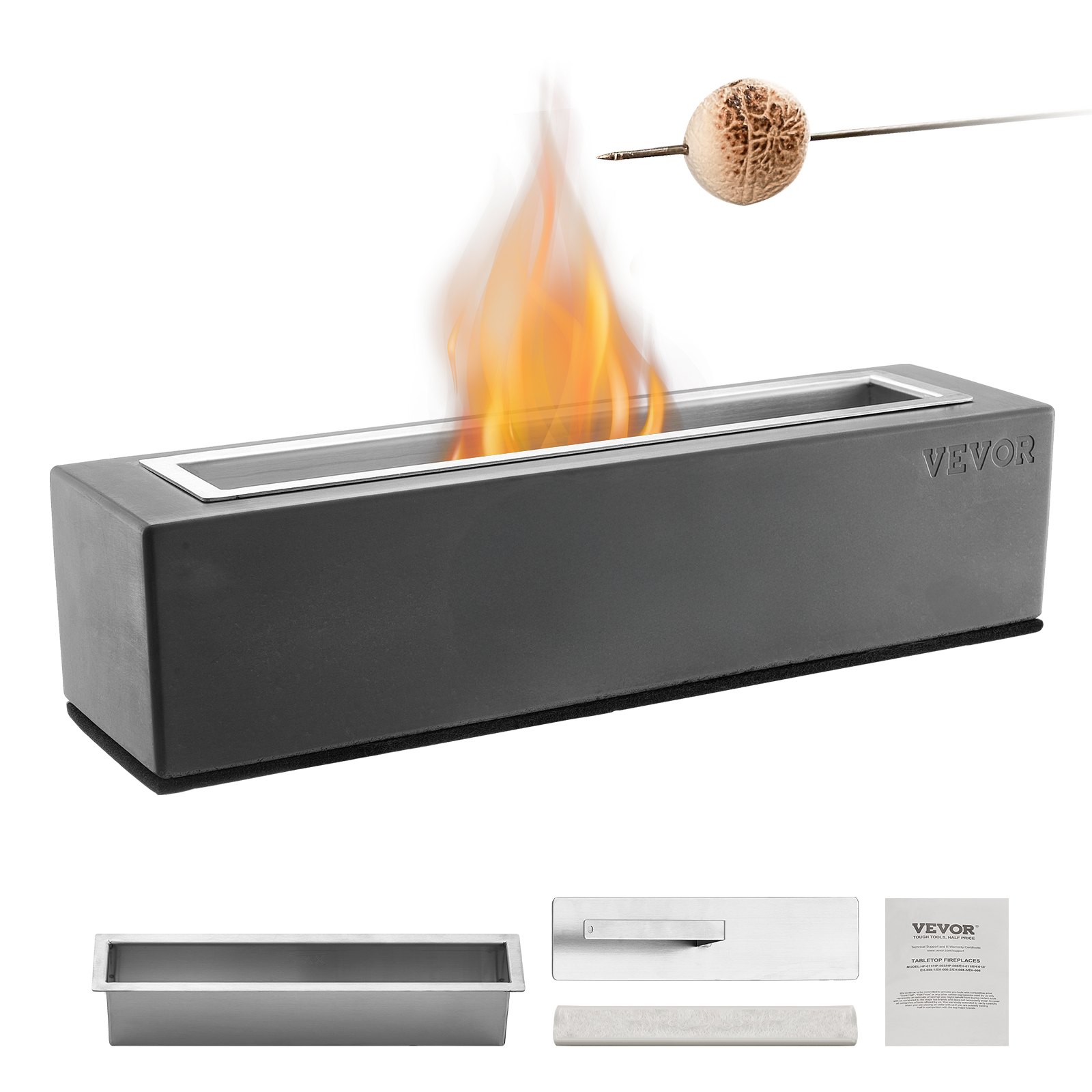 VEVOR Tabletop Fire Pit Bowl, 15 inch Concrete Tabletop Fireplace Indoor Outdoor Decor, Portable Rubbing Alcohol Burner Smores Maker, for Patio Balcony with Extinguisher Cover,Square Light Gray