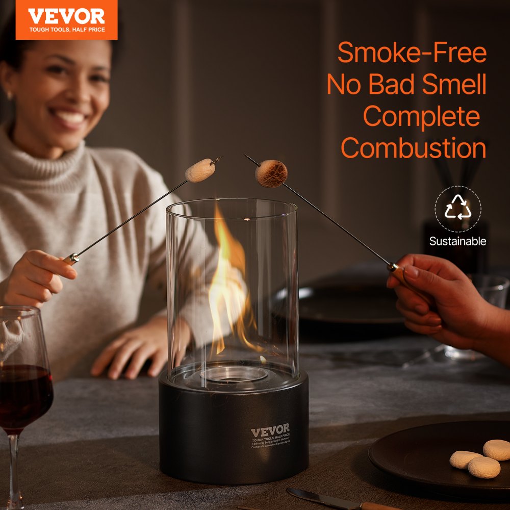 VEVOR Tabletop Fire Pit, 6 inch Metal Tabletop Fireplace Indoor Outdoor Decor, Portable Rubbing Alcohol Burner Smores Maker with Glass, for Patio Balcony with Extinguisher Cover,2.03lbs
