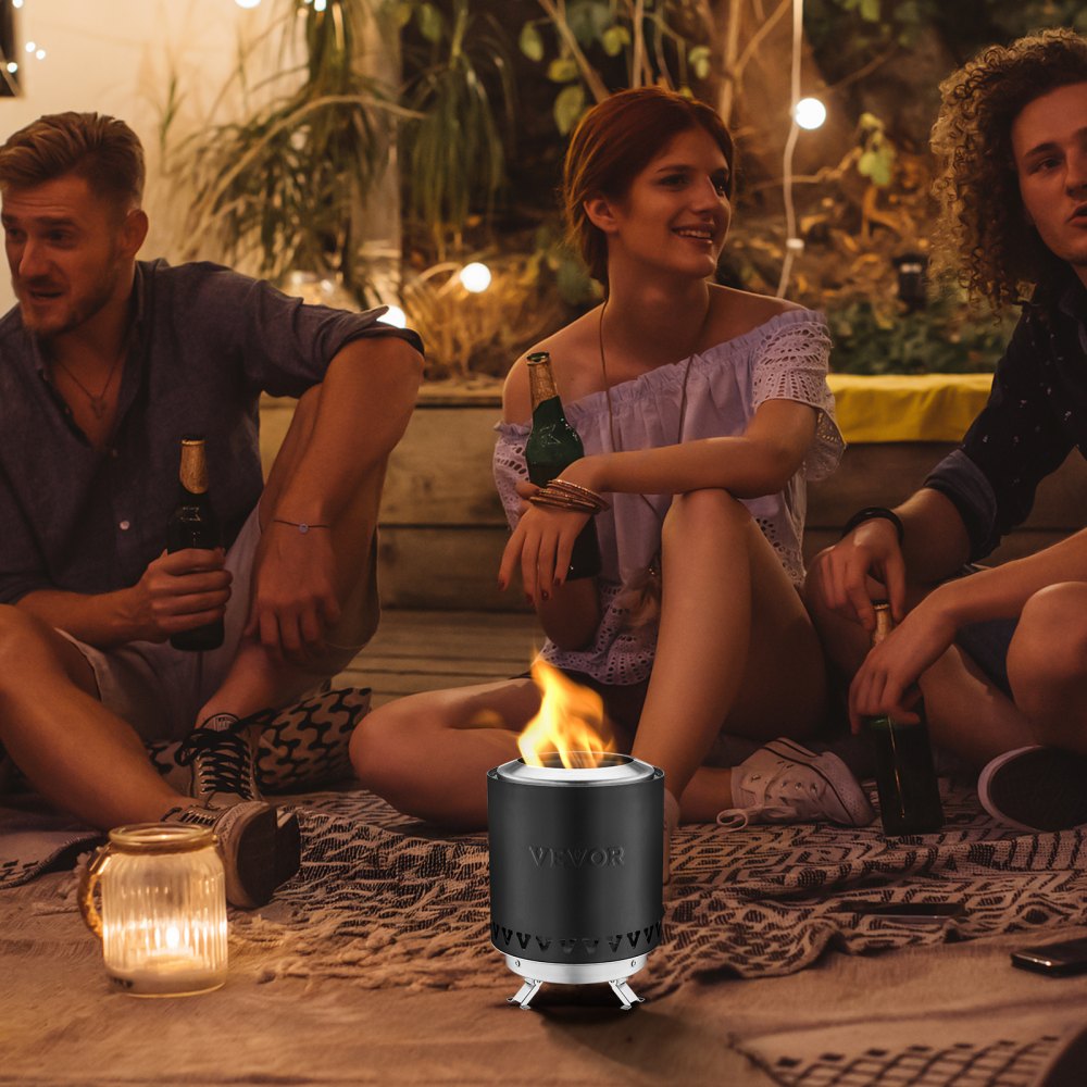 VEVOR Tabletop Fire Pit,6 inch Stainless Steel Tabletop Fireplace Indoor Outdoor,Portable Rubbing Burner Smores Maker with Stand,Wood Burning or Pellet Fueled for Camping,Patio,Cylinder Black 1.96 lbs