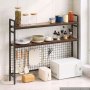 VEVOR Desktop Bookshelf 3-Tier Countertop Storage Hutch with Grid Black, for Computer Desk, Metal Frame and Wooden Shelf, with Non-Slip Feet Pads, Desk Hutch Storage Organizer for Dorm, Home, Office