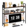 VEVOR Desktop Bookshelf 3-Tier Countertop Storage Hutch with Grid Black, for Computer Desk, Metal Frame and Wooden Shelf, with Non-Slip Feet Pads, Desk Hutch Storage Organizer for Dorm, Home, Office