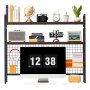 VEVOR Desktop Bookshelf 3-Tier Countertop Storage Hutch with Grid Black, for Computer Desk, Metal Frame and Wooden Shelf, with Non-Slip Feet Pads, Desk Hutch Storage Organizer for Dorm, Home, Office