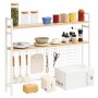VEVOR Desktop Bookshelf 3-Tier Countertop Storage Hutch with Grid White, for Computer Desk, Metal Frame and Wooden Shelf, with Non-Slip Feet Pads, Desk Hutch Storage Organizer for Dorm, Home, Office