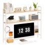 VEVOR Desktop Bookshelf 3-Tier Countertop Storage Hutch with Grid White, for Computer Desk, Metal Frame and Wooden Shelf, with Non-Slip Feet Pads, Desk Hutch Storage Organizer for Dorm, Home, Office