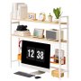 VEVOR Desktop Bookshelf 3-Tier Countertop Storage Hutch with Grid White, for Computer Desk, Metal Frame and Wooden Shelf, with Non-Slip Feet Pads, Desk Hutch Storage Organizer for Dorm, Home, Office