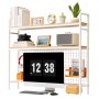 VEVOR Desktop Bookshelf 3-Tier Countertop Storage Hutch with Grid White, for Computer Desk, Metal Frame and Wooden Shelf, with Non-Slip Feet Pads, Desk Hutch Storage Organizer for Dorm, Home, Office
