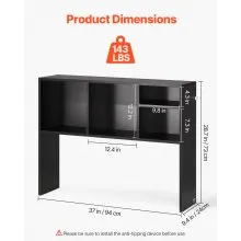 VEVOR Desktop Bookshelf, 1-Tier Desktop Storage Organizer, 37" x 9.4" x 28.7" Office Storage Rack Wood Display Shelf, Desktop Bookshelf Hutch with Anti-Slip Feet Pads, for Office, Home & Dorm, Black