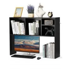 VEVOR Desktop Bookshelf, 1-Tier Desktop Storage Organizer, 37" x 9.4" x 28.7" Office Storage Rack Wood Display Shelf, Desktop Bookshelf Hutch with Anti-Slip Feet Pads, for Office, Home & Dorm, Black