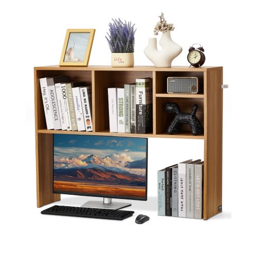 VEVOR Desktop Bookshelf, 1-Tier Wood Desktop Storage Organizer, 37" x 9.4" x 28.7" Office Storage Rack Wood Display Shelf, Desktop Bookshelf Hutch with Anti-Slip Feet Pads, for Office, Home & Dorm