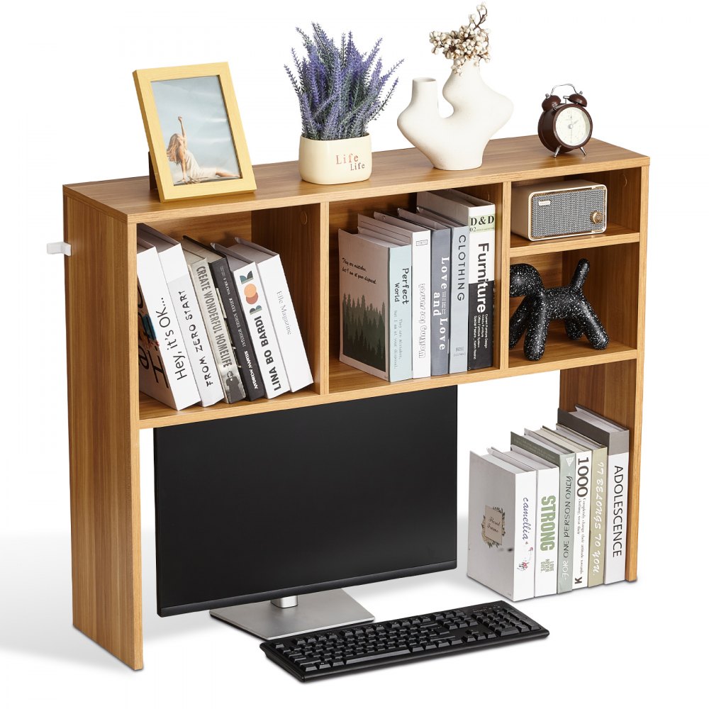 VEVOR Desktop Bookshelf, 1-Tier Wood Desktop Storage Organizer, 37" x 9.4" x 28.7" Office Storage Rack Wood Display Shelf, Desktop Bookshelf Hutch with Anti-Slip Feet Pads, for Office, Home & Dorm