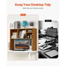 VEVOR Desktop Bookshelf, 1-Tier Wood Desktop Storage Organizer, 37" x 9.4" x 28.7" Office Storage Rack Wood Display Shelf, Desktop Bookshelf Hutch with Anti-Slip Feet Pads, for Office, Home & Dorm