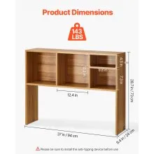 VEVOR Desktop Bookshelf, 1-Tier Wood Desktop Storage Organizer, 37" x 9.4" x 28.7" Office Storage Rack Wood Display Shelf, Desktop Bookshelf Hutch with Anti-Slip Feet Pads, for Office, Home & Dorm