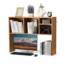 VEVOR Desktop Bookshelf, 1-Tier Wood Desktop Storage Organizer, 37" x 9.4" x 28.7" Office Storage Rack Wood Display Shelf, Desktop Bookshelf Hutch with Anti-Slip Feet Pads, for Office, Home & Dorm