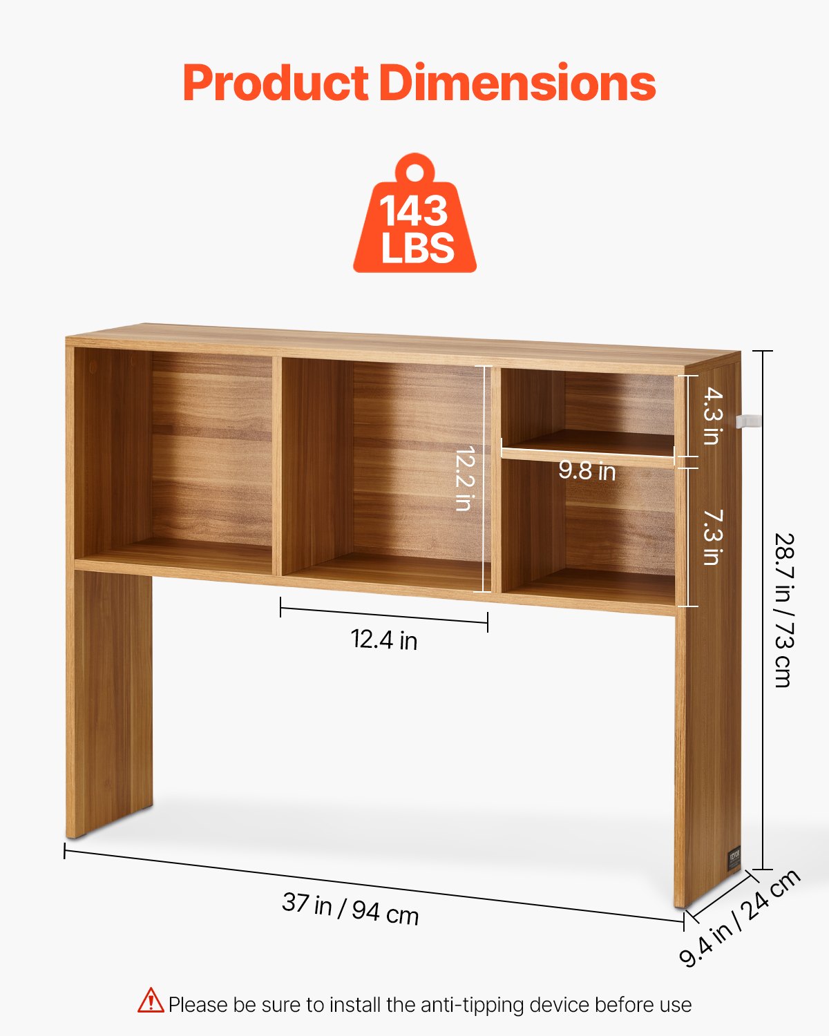 VEVOR Desktop Bookshelf, 1-Tier Wood Desktop Storage Organizer, 37" x 9.4" x 28.7" Office Storage Rack Wood Display Shelf, Desktop Bookshelf Hutch with Anti-Slip Feet Pads, for Office, Home & Dorm