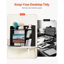VEVOR Desktop Bookshelf, 2-Tier Desktop Storage Organizer, 37.2" x 9.5" x 28.9" Office Storage Rack Wood Display Shelf, Desktop Bookshelf Hutch with Anti-Slip Feet Pads, for Office, Home & Dorm, Black