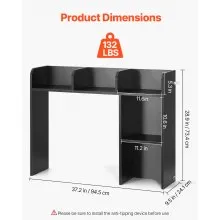 VEVOR Desktop Bookshelf, 2-Tier Desktop Storage Organizer, 37.2" x 9.5" x 28.9" Office Storage Rack Wood Display Shelf, Desktop Bookshelf Hutch with Anti-Slip Feet Pads, for Office, Home & Dorm, Black