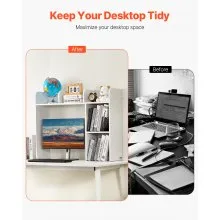 VEVOR Desktop Bookshelf, 2-Tier Desktop Storage Organizer, 37.2" x 9.5" x 28.9" Office Storage Rack Wood Display Shelf, Desktop Bookshelf Hutch with Anti-Slip Feet Pads, for Office, Home & Dorm, White