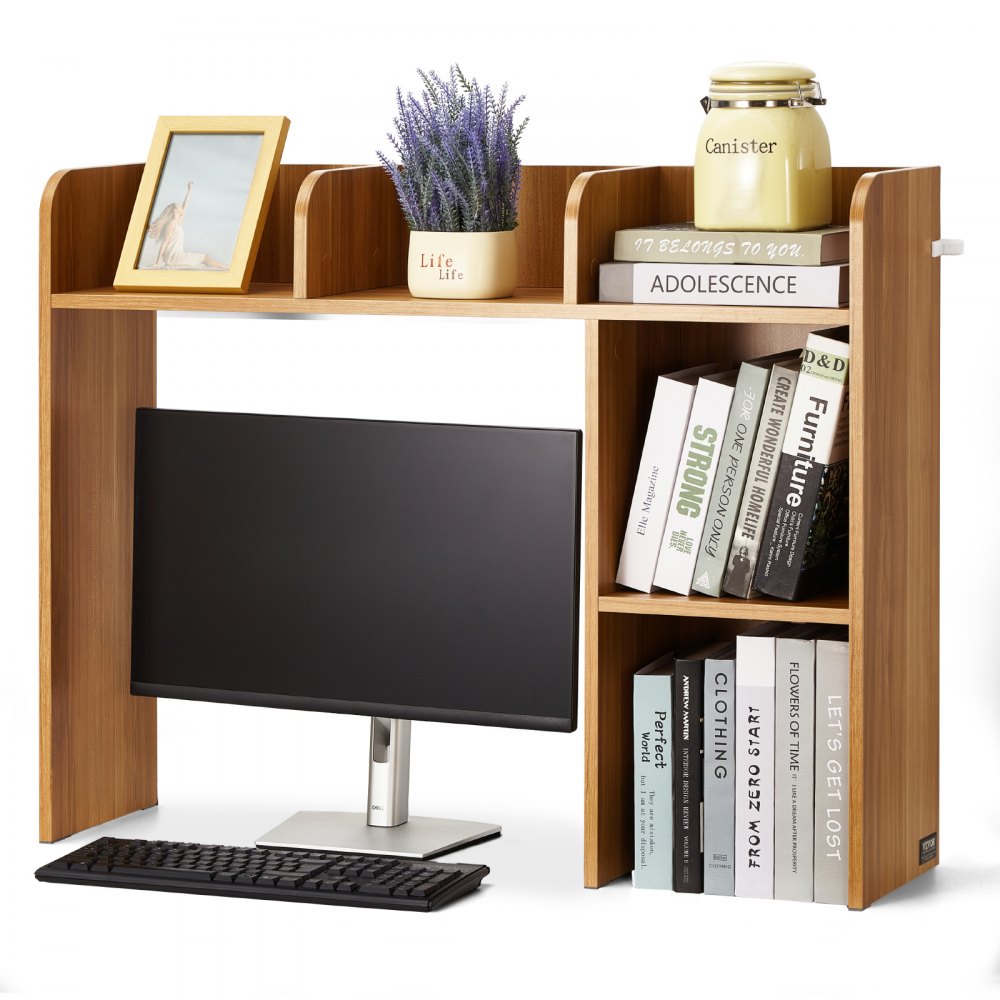 VEVOR Desktop Bookshelf, 2-Tier Wood Desktop Storage Organizer, 37.2" x 9.5" x 28.9" Office Storage Rack Wood Display Shelf, Desktop Bookshelf Hutch with Anti-Slip Feet Pads, for Office, Home & Dorm