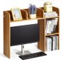 VEVOR Desktop Bookshelf, 2-Tier Wood Desktop Storage Organizer, 37.2" x 9.5" x 28.9" Office Storage Rack Wood Display Shelf, Desktop Bookshelf Hutch with Anti-Slip Feet Pads, for Office, Home & Dorm