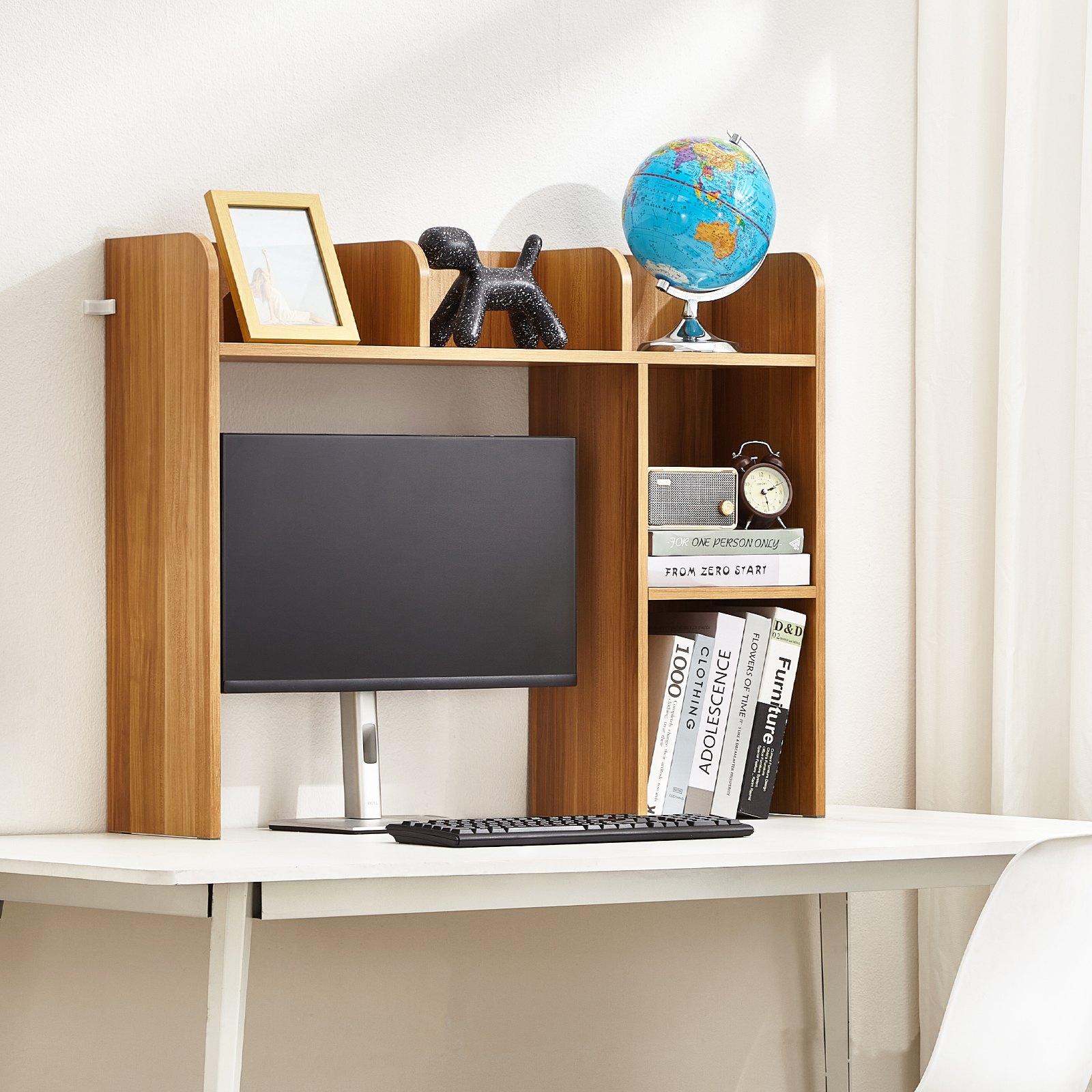 VEVOR Desktop Bookshelf, 2-Tier Wood Desktop Storage Organizer, 37.2" x 9.5" x 28.9" Office Storage Rack Wood Display Shelf, Desktop Bookshelf Hutch with Anti-Slip Feet Pads, for Office, Home & Dorm