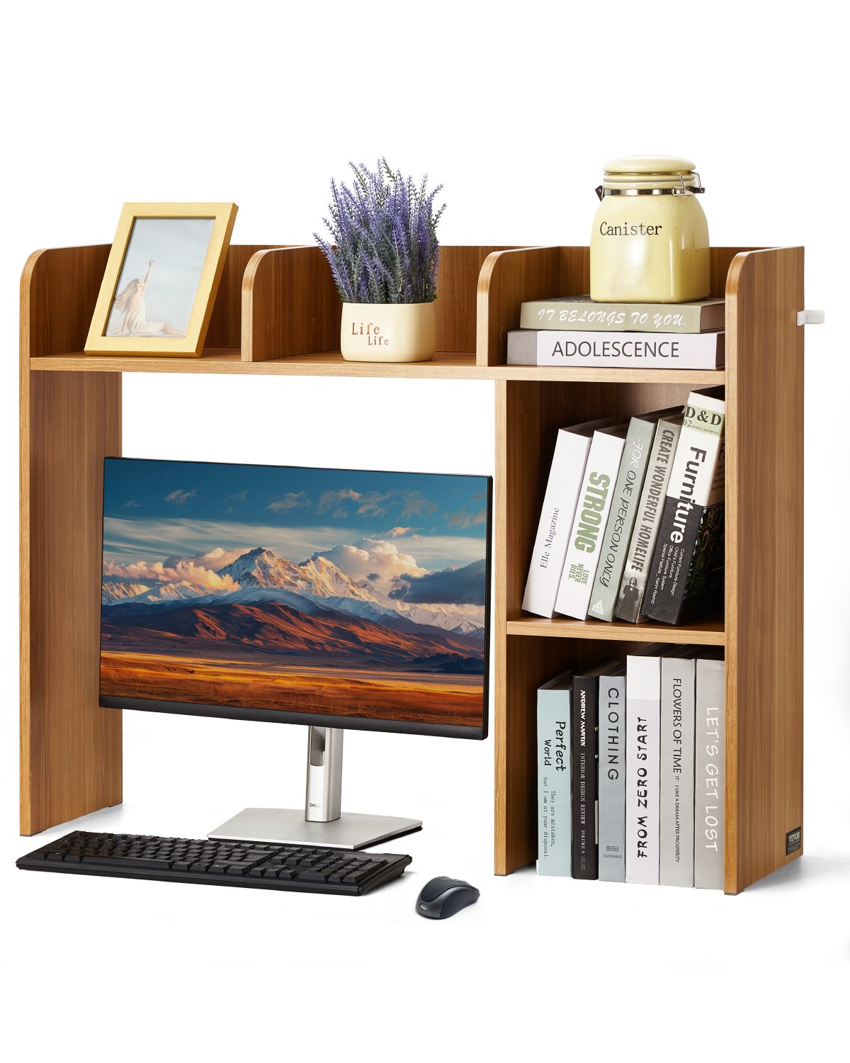 VEVOR Desktop Bookshelf, 2-Tier Wood Desktop Storage Organizer, 37.2" x 9.5" x 28.9" Office Storage Rack Wood Display Shelf, Desktop Bookshelf Hutch with Anti-Slip Feet Pads, for Office, Home & Dorm
